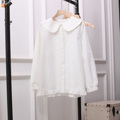 女白色娃娃领上衣宽松蕾丝花边设计感小众百搭洋气打底衫 春装 衬衫