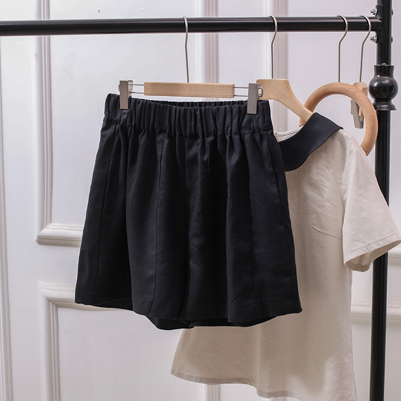 夏季棉麻短裤女大码宽松日系百搭显瘦阔腿裤松紧高腰休闲裤裙胖mm