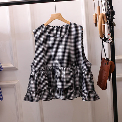 复古日系荷叶边马甲宽松娃娃衫