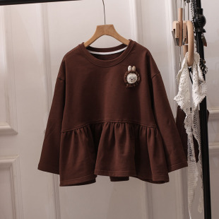 复古日系圆领卫衣娃娃衫 遮肚子显瘦百搭休闲上衣胖 女上衣宽松大码