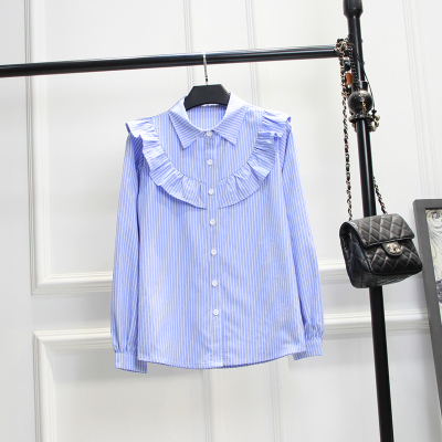 大码复古港味韩版宽松风条纹衬衫
