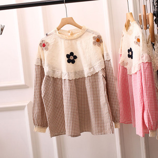 显瘦百搭文艺森女减龄胖mm 女上衣宽松大码 复古日系娃娃衫 刺绣衬衫