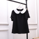 胖MM黑衬衣夏季 娃娃领雪纺衫 宽松设计感小众百搭洋气韩版 大码 短袖