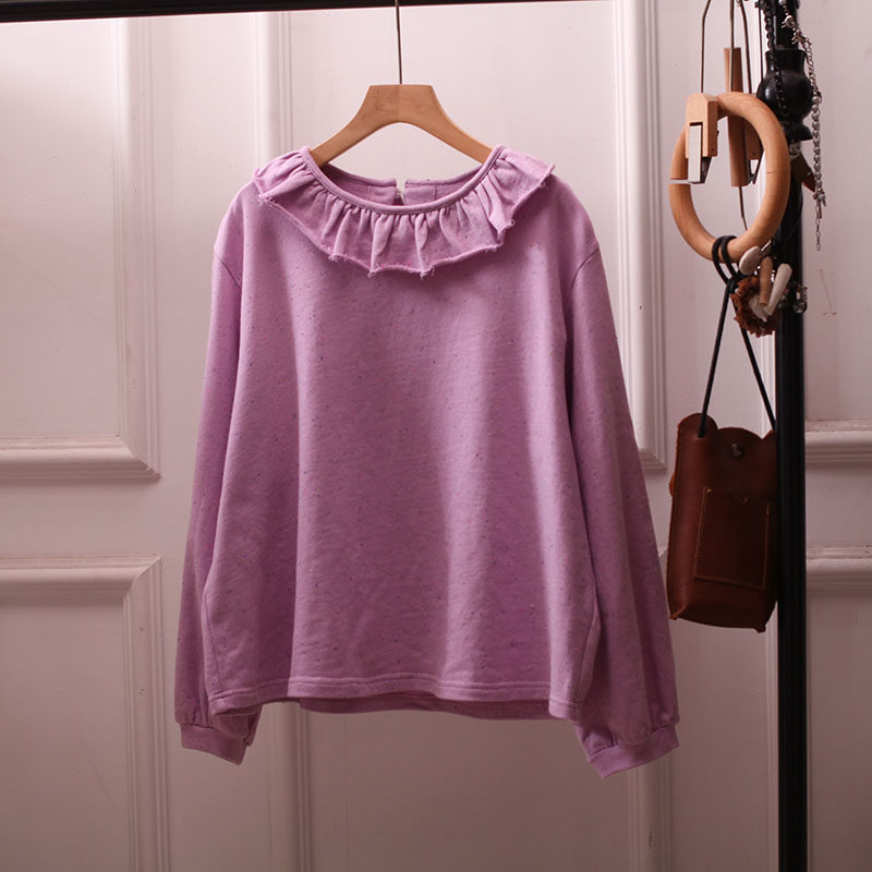 日系甜美彩点荷叶领宽松卫衣女