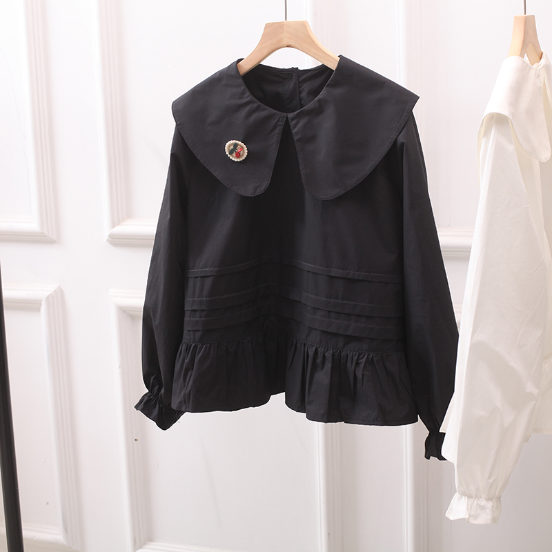 衬衫减龄设计感长袖娃娃领日系