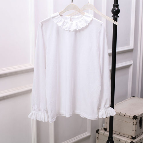 长袖韩版打底衫蕾丝花边棉女大码