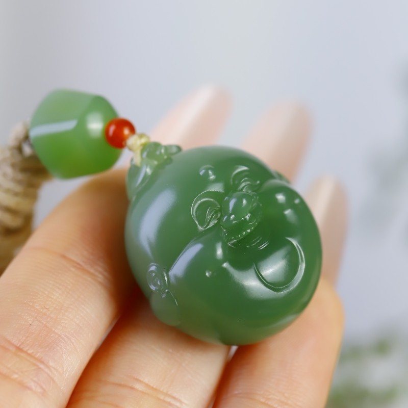 天然新疆和田玉碧玉无黑点弥勒佛男女款吊坠挂件精品玉石