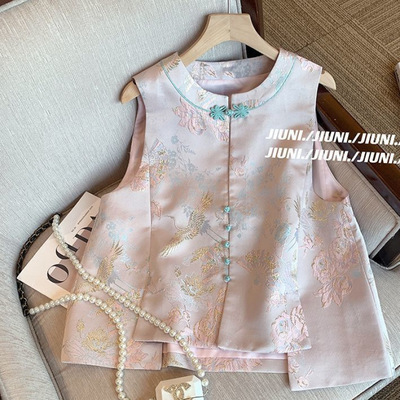 春秋新款中国风高级提花盘扣马夹