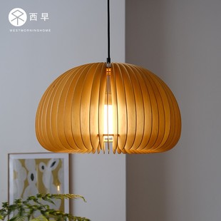 木制吊灯复古餐厅书房卧室苹果木艺南瓜灯 北欧法式 西早 复古日式