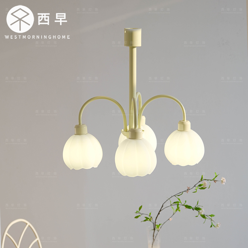 法式奶油风花苞卧室吊灯