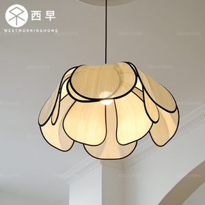 西早 法式侘寂风花瓣藤编卧室吊灯 日式复古民宿餐厅书房客厅灯具
