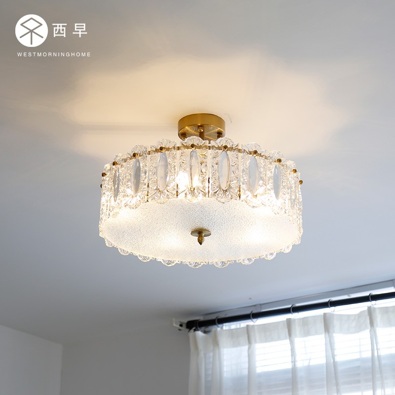 轻奢法式风复古餐厅玻璃吸顶灯