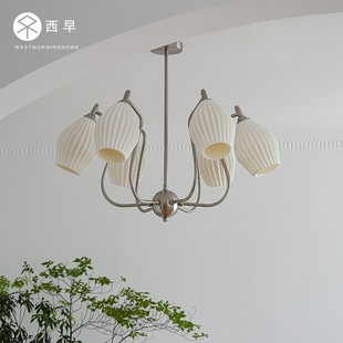 美式 西早 中古意式 轻奢奶光骨瓷卧室吊灯 客厅餐厅吊灯 现代法式