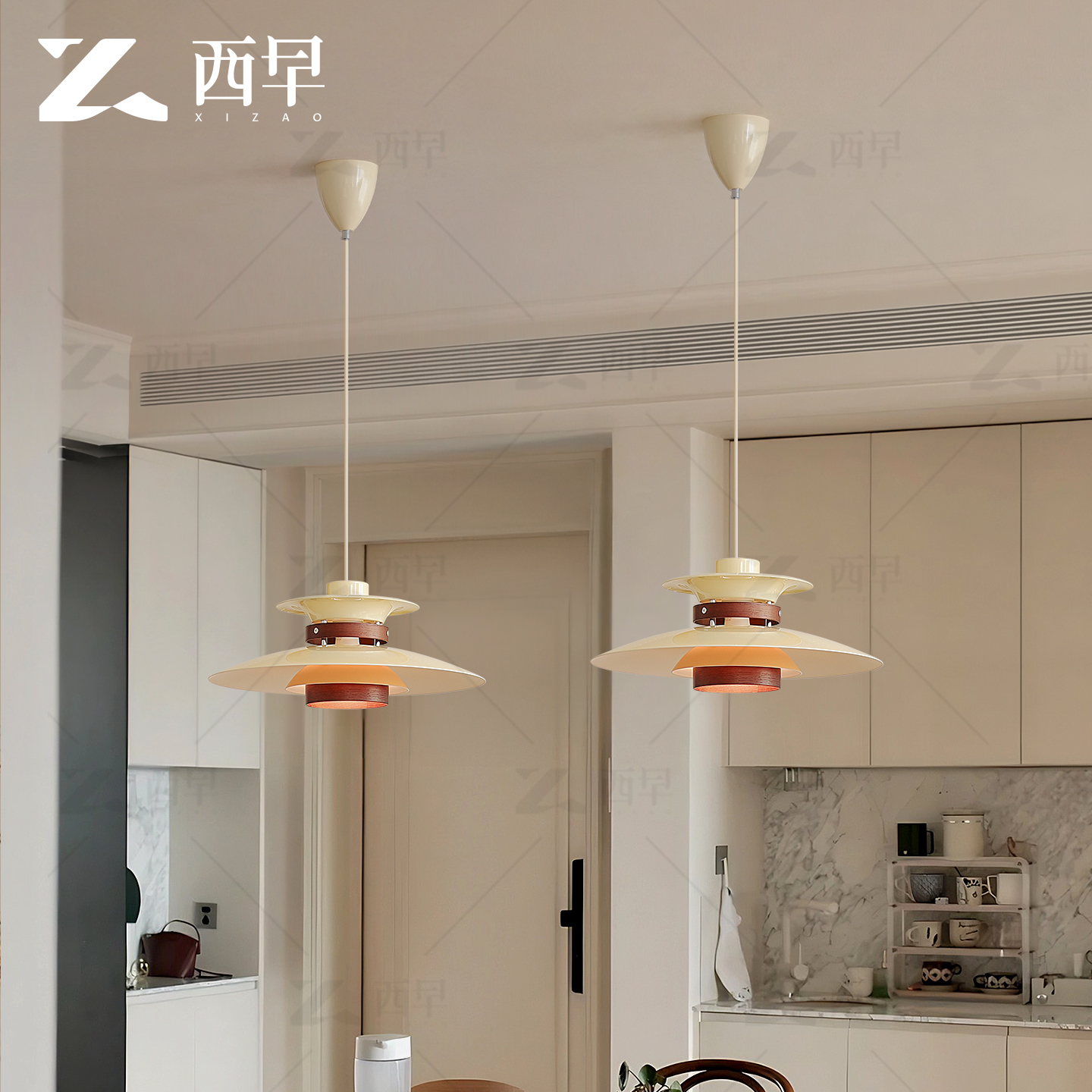 北欧丹麦奶油色ph5餐厅吊灯法式中岛吧台灯设计师创意复古飞碟灯