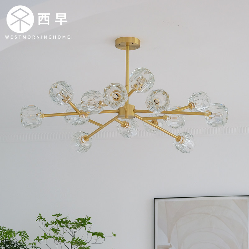 西早北欧水晶枝形全铜吊灯后现代简约卧室客厅书房衣帽间灯具_虎窝淘