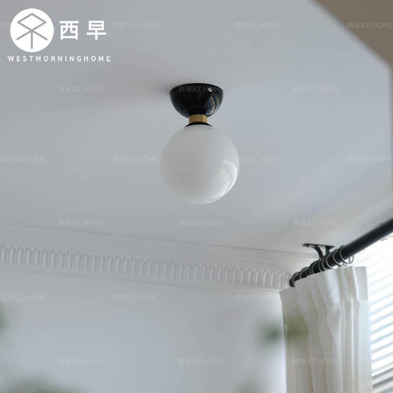 西早 包豪斯中古铬色吸顶灯 法式复古过道阳台玄关阳台新款灯具
