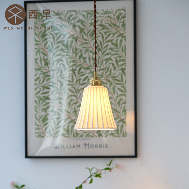 西早 中古现代简约陶瓷小吊灯 法式美式玄关餐厅吧台阳台床头灯具