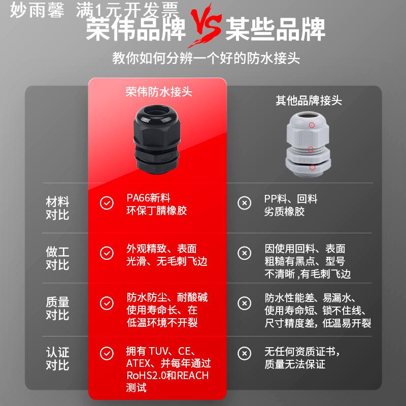MG型电缆防水接头IP68尼龙密封电缆固定头分体式塑料连接器格兰头