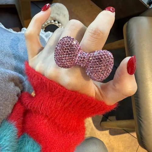 2025新款仙莉丝原创kitty粉色蝴蝶结戒指ys千禧ins辣妹超闪视觉系