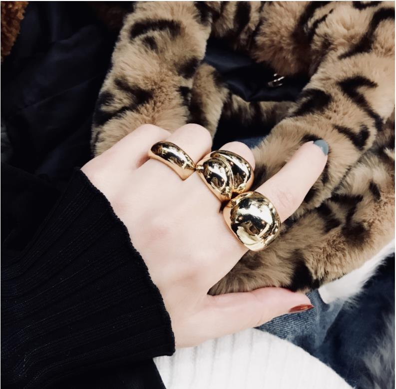 金色夸张欧美淡风个性几何戒指