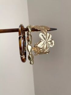 Vintage古着 Gold-plated amber flower琥珀花手镯手链手腕配饰品