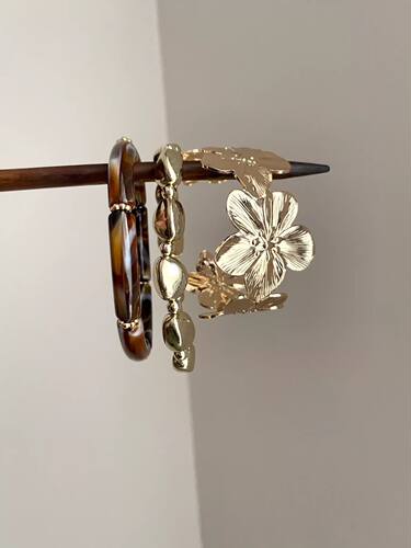 Vintage古着 Gold-plated amber flower琥珀花手镯手链手腕配饰品