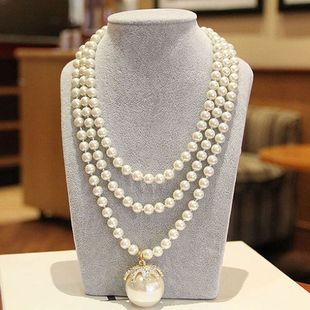 欧美时尚大牌配饰品人造珍珠2022潮夸张长款毛衣链女士气质项链女