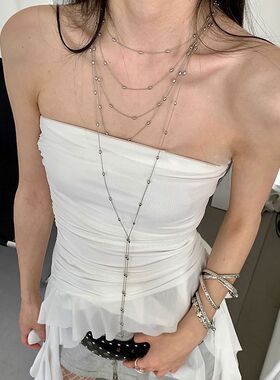 简约多层叠戴项链女款轻奢小众高级感锁骨链流苏颈链配饰毛衣链