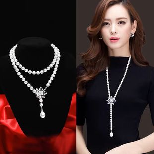 网红新款珍珠项链女长款毛衣链高级感轻奢小众设计秋冬配饰挂件潮