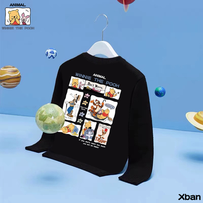 维尼小熊跳跳虎儿童圆领卫衣2025秋冬新款宝宝加绒加厚洋气童装潮