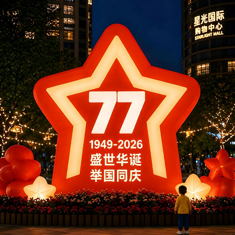 国庆节发光爱心气模定制大型充气爱国熊小区物业美陈装饰红色气膜