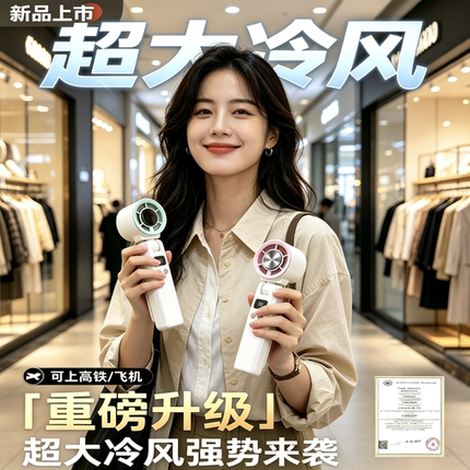 手持小风扇手持风扇2026新款超长续航大风力迷你制冷大风静音冷风