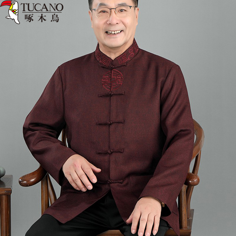 中老年人唐装男爸爸套装外套