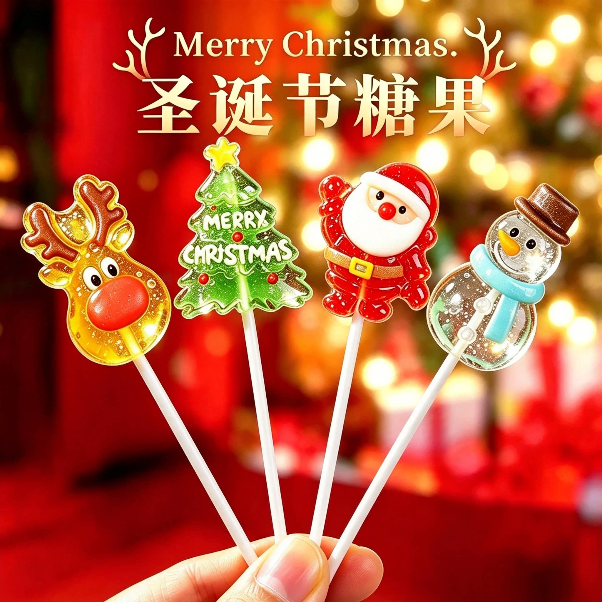 圣诞节糖果卡通棒棒糖硬糖戒指糖卡通造型创意儿童小零食礼物礼盒