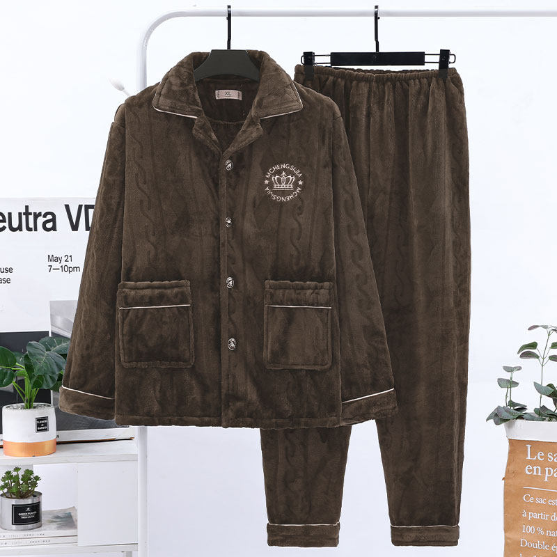 【上新】男款秋冬季睡衣加绒加厚爸爸装可外出珊瑚绒家居服套装