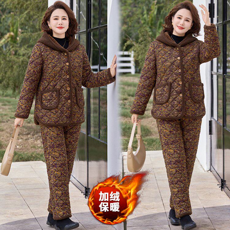 2025冬季加绒加厚格子两件套中老年妈妈装保暖套装女棉衣棉裤休闲,女装/女士精品,时尚套装,淘宝优惠券,粉丝福利购,淘宝优惠卷