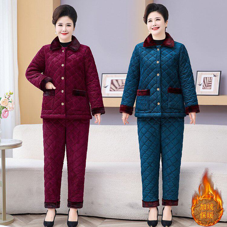 冬季中老年女加绒保暖大码套装