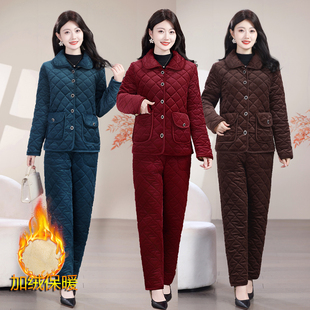 冬季加绒加厚妈妈棉服中老年棉衣灯芯绒保暖棉裤套装棉袄两件套