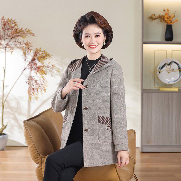 老年人妈妈冬装毛呢外套女奶奶秋冬加厚呢子上衣70岁80老太太衣服