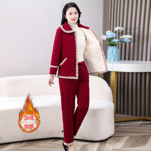 保暖棉服棉袄两件套 女中老年新款 妈妈灯芯绒加绒加厚棉衣棉裤 套装