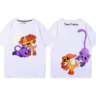 波比3微笑小动物瞌睡猫衣服男女儿童夏季纯棉短袖可爱休闲百搭T恤