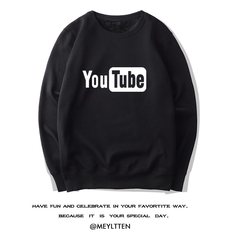 男女学生青少年圆领套头网络达人男youtube加绒宽松卫衣外套 潮