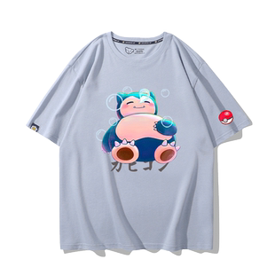 精灵宝可梦皮卡丘卡达鸭动漫周边短袖男女夏季纯棉卡通休闲t恤衫