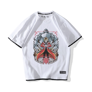 钢之炼金术师衣服钢炼T恤人造人标志短袖 T恤青少年潮流夏季男女