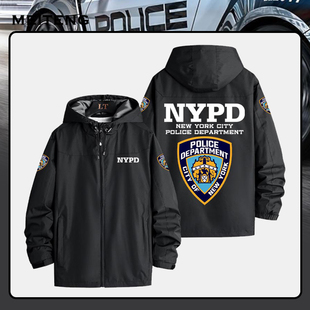 NYPD纽约市警察局周边连帽上衣男女秋冬加绒美式百搭休闲夹克外套