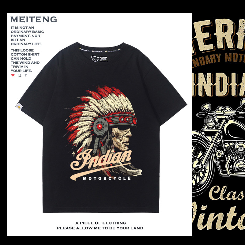 印第安摩托重机车巡航车骑行服俱乐部男女休闲夏季短袖T恤百搭潮