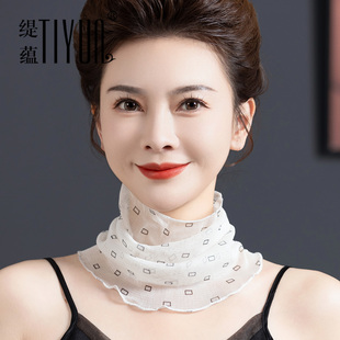真丝围巾女春秋桑蚕丝丝巾夏季 防晒脖套百搭假领子套头护颈小围脖