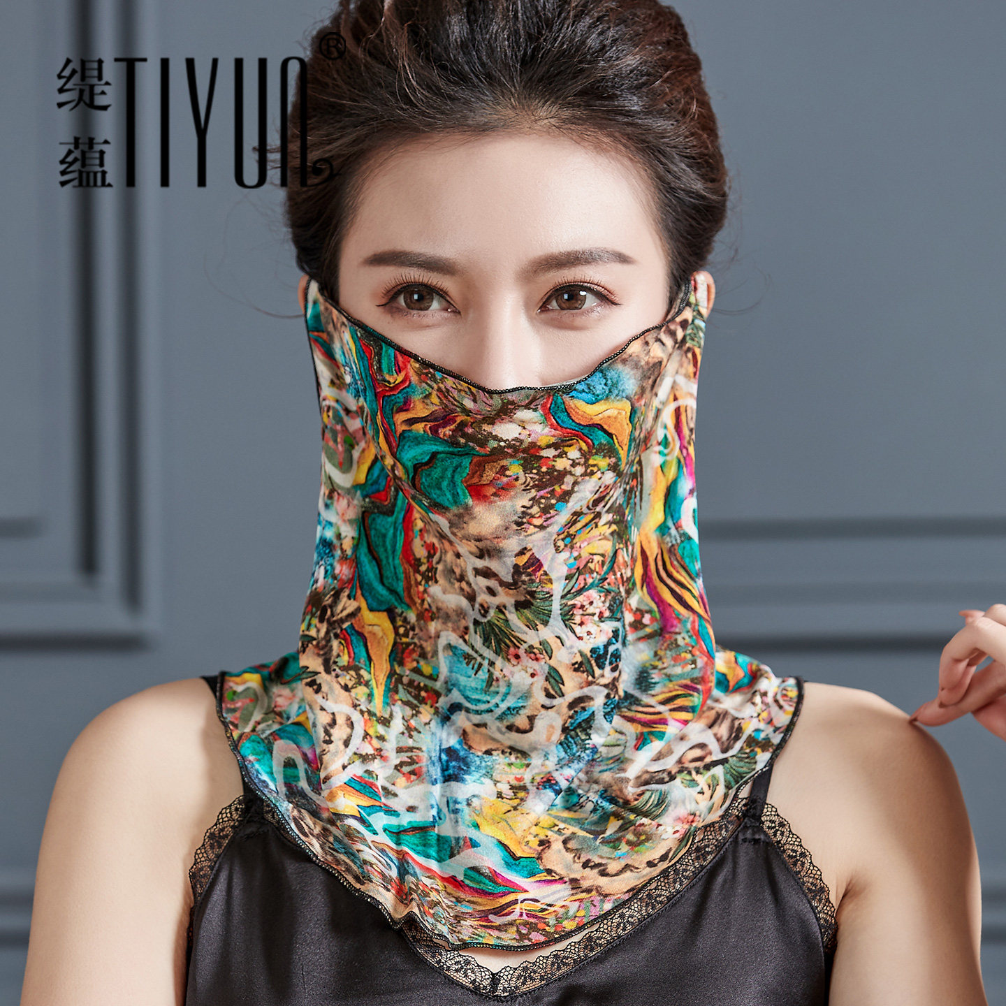 防晒面罩全脸护颈围脖夏季薄款桑蚕丝脖套套头真丝丝巾女遮脸面纱