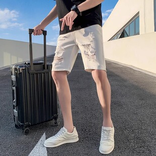 夏季2025新款破洞牛仔短裤男潮牌痞帅五分裤潮流时尚男装薄款中裤