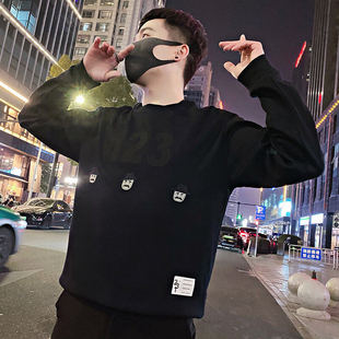 高级感刺绣卫衣男潮牌圆领百搭男装上衣2025新款春秋季痞帅风外套